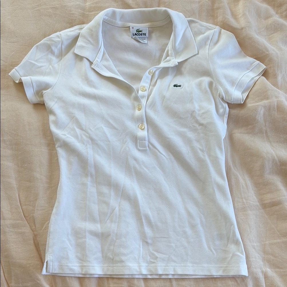 Lacoste White Polo With Iconic Crocodile Logo